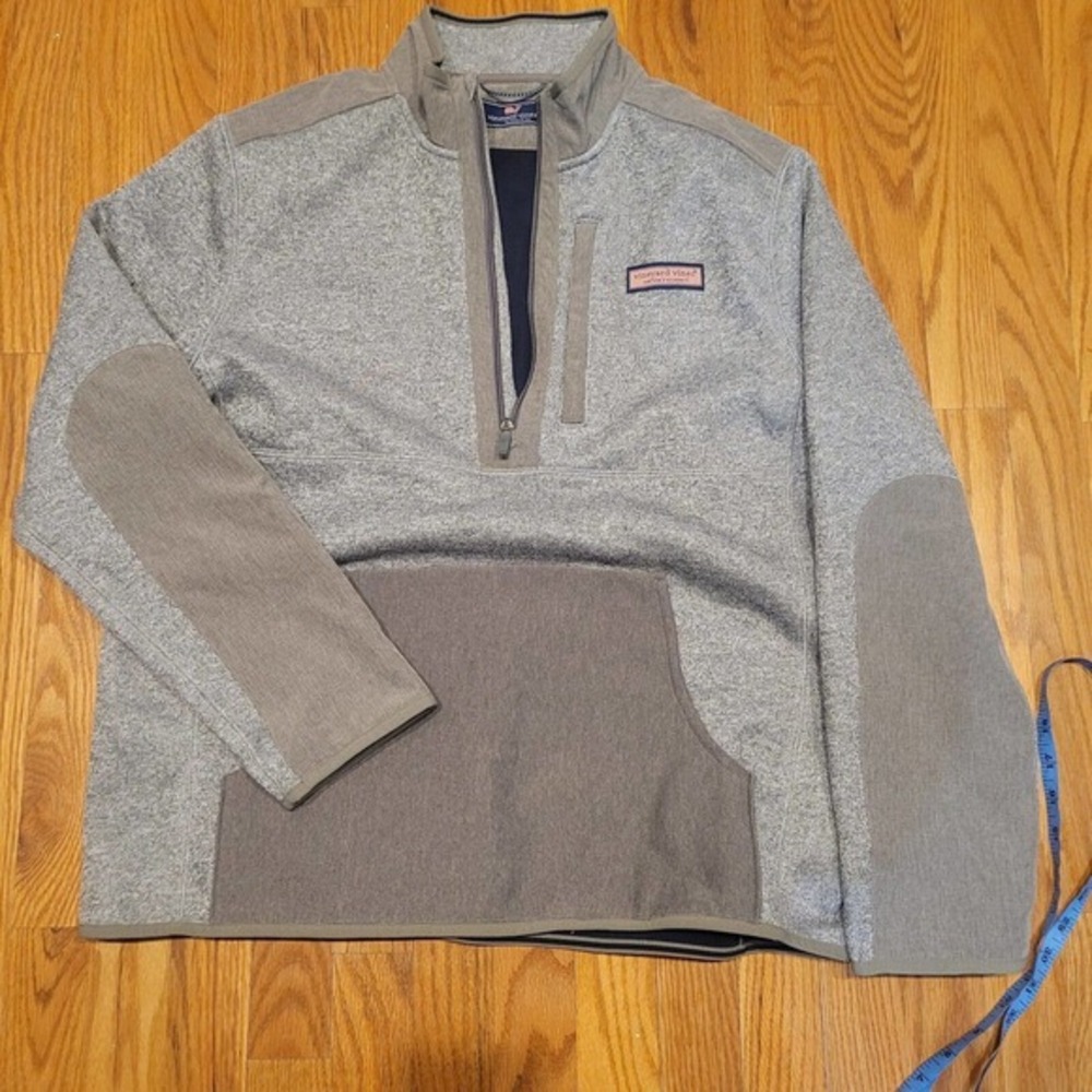 Vineyard Vines Pullover Mountain Sweater Fleece1/4 Zip Large‎ Gray NWOT